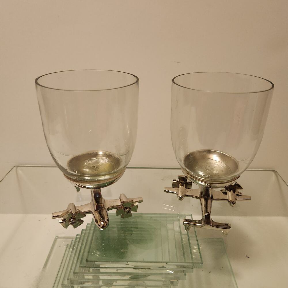 Godinger Stemless Set of 2 Airplane Bar Glasses Nickel plated